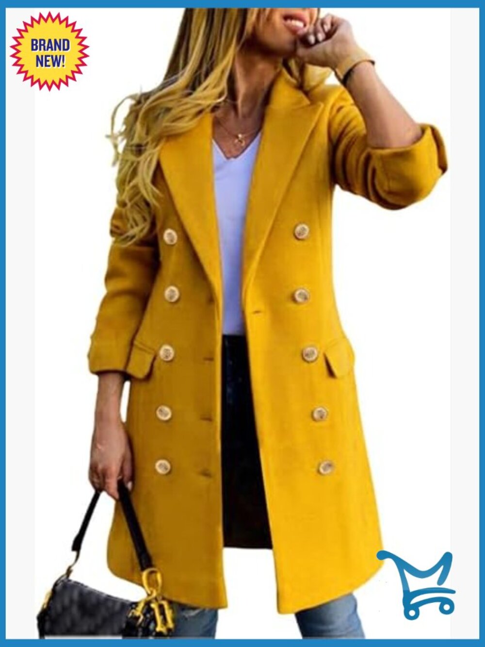 Women's Double Breasted Midi Peacoat Trench Coat Wool Blend